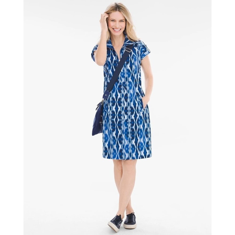 Chico's ZENERGY Neema Ikat Half-Zip Dress Sz XS